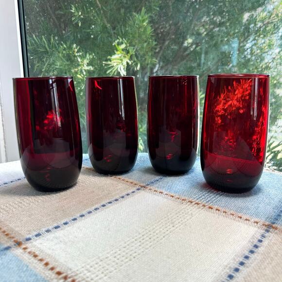Vintage Ruby Red Glass Tumblers Set of 4 - Picture 8 of 10